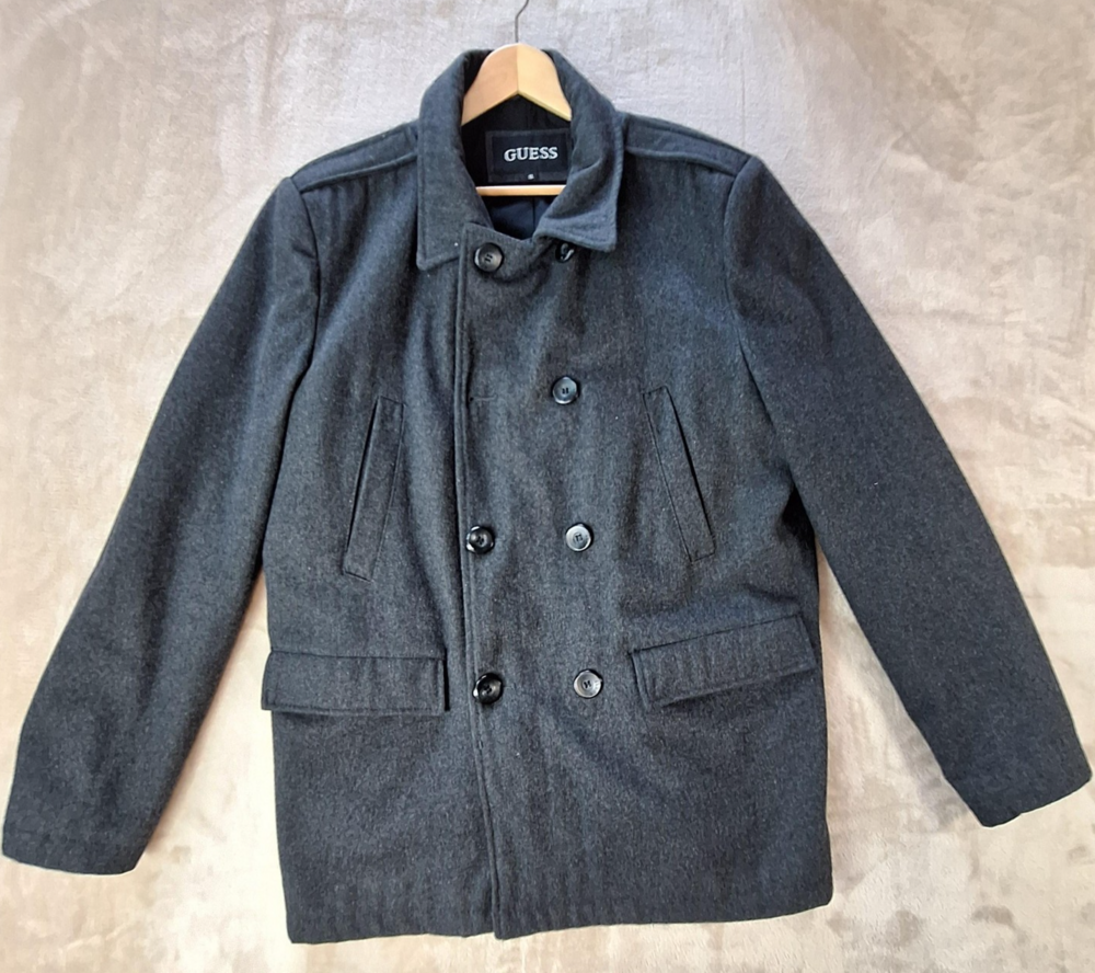 Guess Coat Mens XL Gray Pea Coat Full Zip Button Front Winter Jacket 14AB169